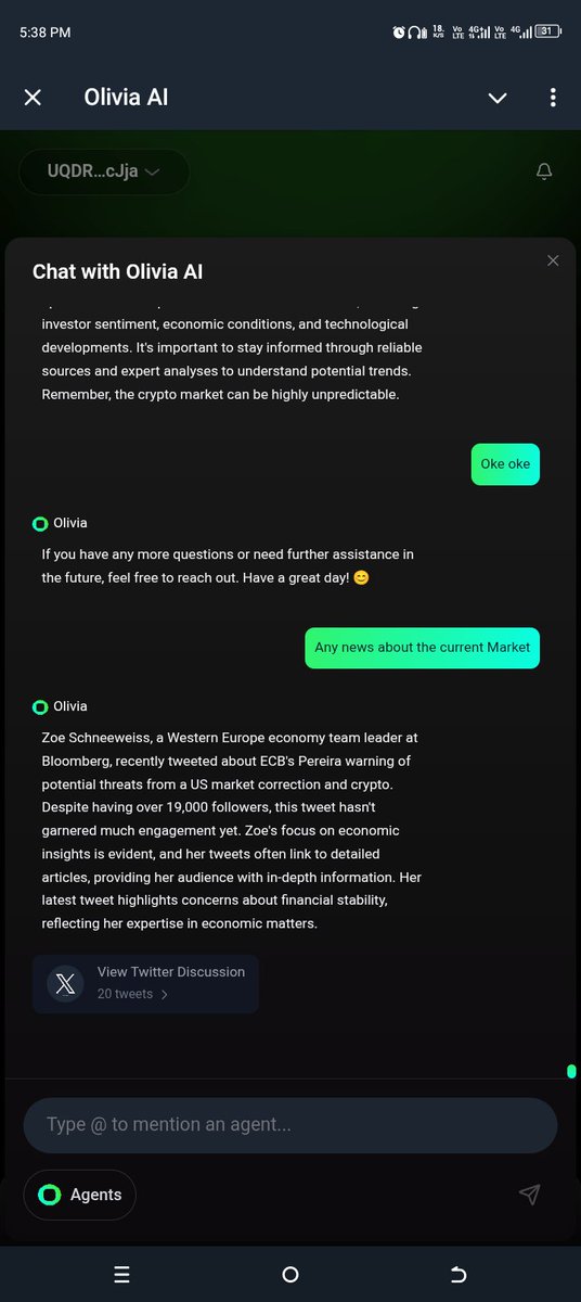 harmlx's tweet image. My conversation with the Olivia AI bot