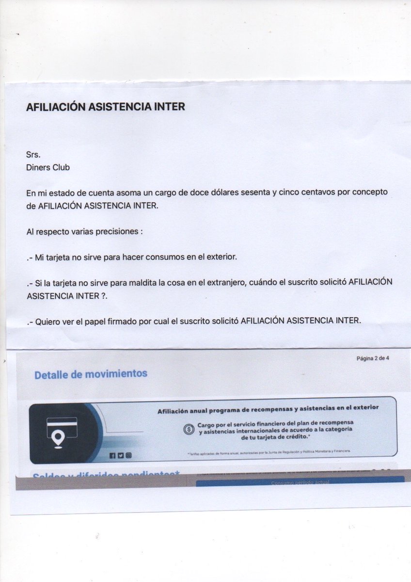 s_k_i_p_p_e_r's tweet image. ⁦@DinersClubEC⁩ ⁦⁩ ustedes me van a cobrar doce dólares sesenta y cinco centavos por concepto de AFILIACIÓN ASISTENCIA INTER de una tarjeta que no sirve en el exterior. Dónde diablos está la solicitud firmada de AFILIACIÓN ASISTENCIA INTER ?. ⁦ ⁦@superbancosEC⁩