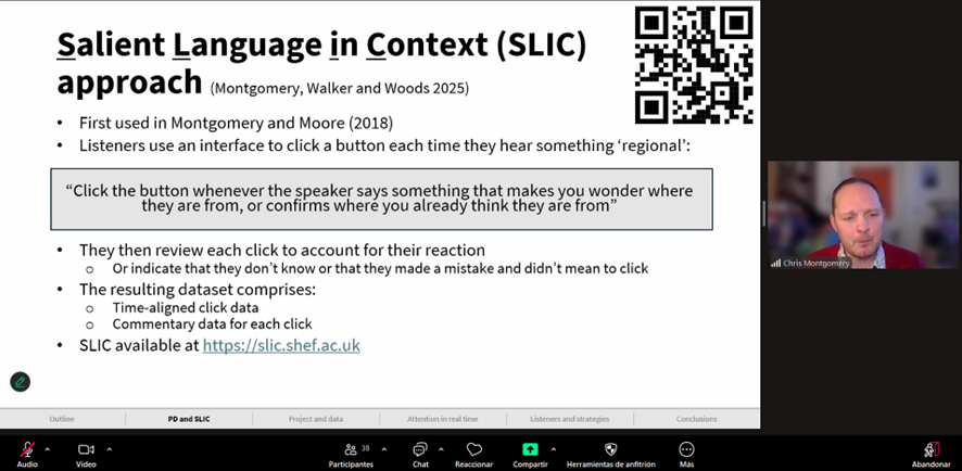 UsalUvaLingSem's tweet photo. Amazing talk today by #ChrisMontgomery at the #USALUVALingSem!!
We've learned a lot about perceptual dialectology, with a clear description of SLIC as a method for analysis!
So much insight on how to analyse phonetic features &amp; people's comments! 
More 📷⏬ https://t.co/zomY9lJVLI