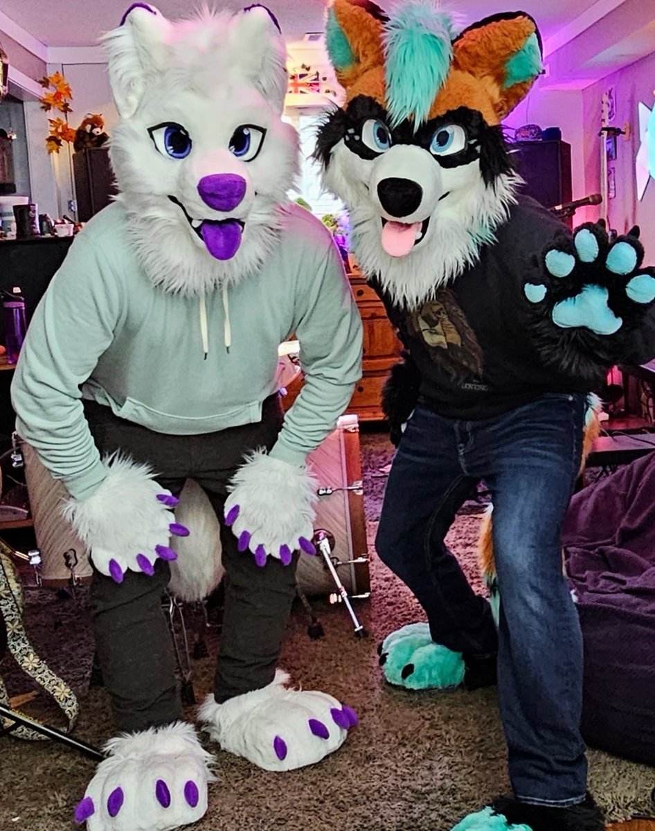 werewolfbfmusic's tweet image. Double the fluff, double the fun! Have a terrific #fursuitfriday 🐺🦊🐾