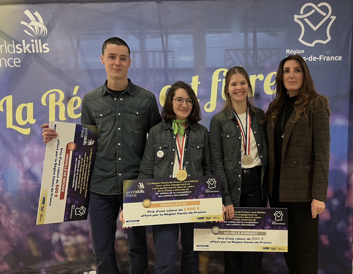 Claire_Joly_80's tweet image. ✨ Les Hauts-de-France brillent aux #WorldSkills : 60 jeunes, 41 médaillés !
Fière de voir la Mode &amp;amp; Créations si bien représentée 👗💙
Bravo à Eliot 🥉, Axelle 🥈 et Océane 🥇 pour leurs performances et leur talent 🙏👏🇫🇷
Nos jeunes sont l’avenir de nos savoir-faire ! #HDF