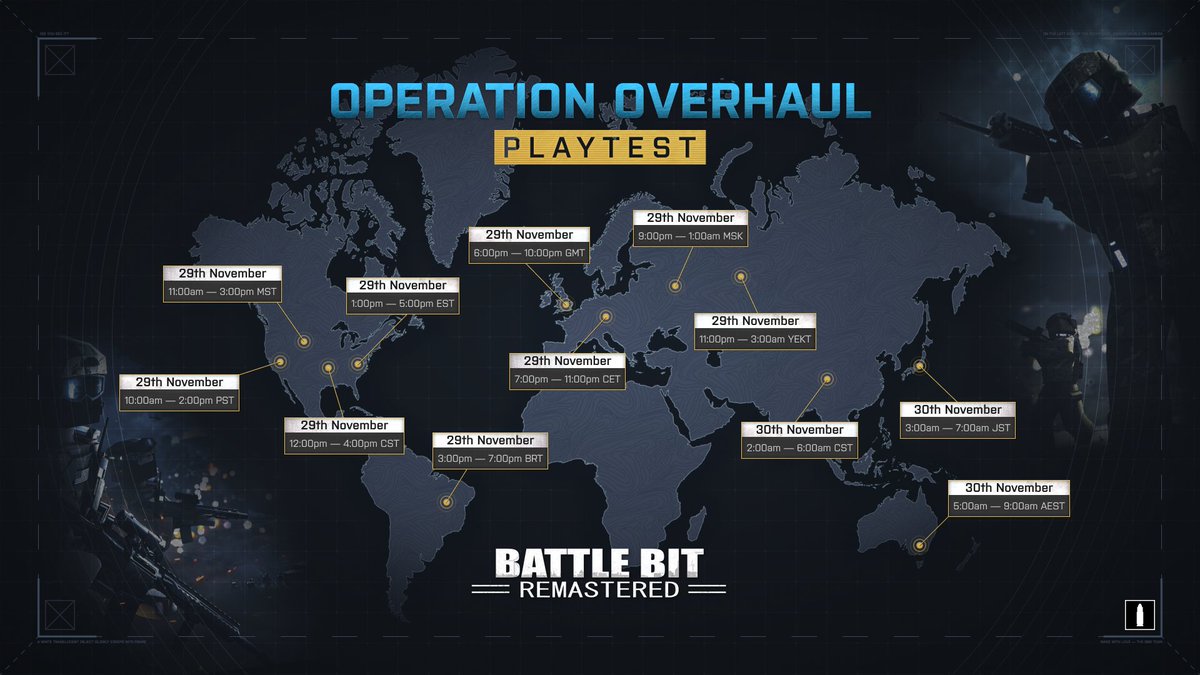 BattleBitGame's tweet image. Operation Overhaul’s first playtest is coming November 29th. Details here: store.steampowered.com/news/app/67186…