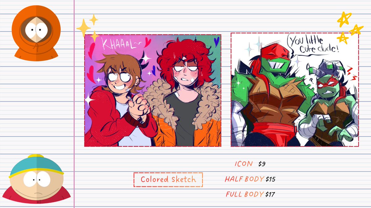 infraared__'s tweet image. Here&apos;s my board finally! If you&apos;re interested, please send me a message.
I adapt to any style💖

#commissionsopen #SouthPark #SonicTheHedgehog #TMNT #rottmnt