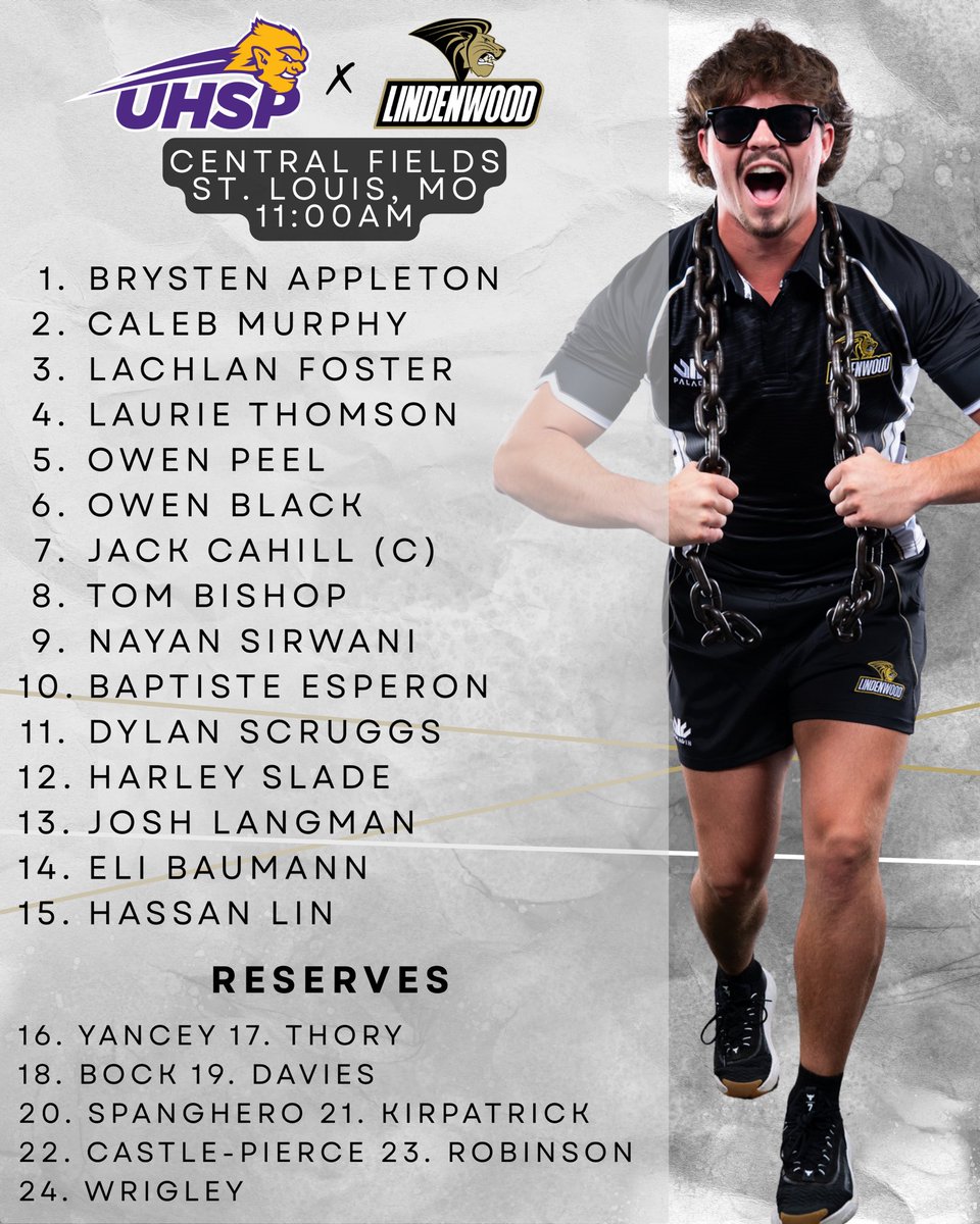 Match day lineups for tomorrow 🔥

11am in STL vs the upstart UHSP Eutectics, then the main event under the lights — 7pmat Hunter Stadium vs No. 9 Arkansas State 🦁🏟️

Support your Lions!

#LionsForLife #WeAreLions #MidwestRugby