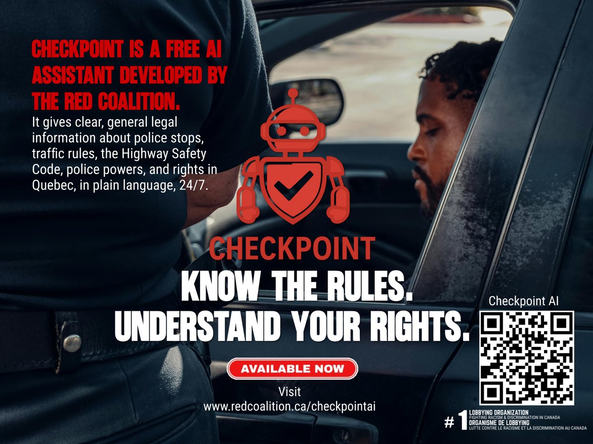 Checkpoint AI est maintenant disponible.
***PARTAGER***
Interception routière? Contravention? Tu te demandes ce que la police peut ou ne peut pas faire?
Checkpoint AI te donne de l’information claire et simple sur les contrôles routiers, les constats, le Code de la sécurité