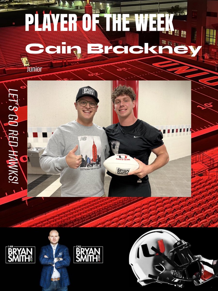 iambryansmith's tweet photo. It’s football time in Oklahoma! 

The #callbryansmith player of the Game™️ is Cain Brackney of the Union Redhawks!

-VYPE Content Partner
@UnionFootball @VYPEOK https://t.co/uSjTfEhjYu
