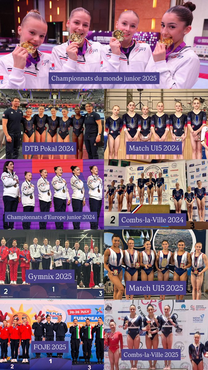 FX_choreo's tweet image. Avant d’arriver au titre mondial junior aujourd’hui, la génération 2010 avait déjà remporté TOUTES les compétitions en équipe ! 🥇🇫🇷

Elena Colas, Maïana Prat, Lola Chassat et Perla Denechere, simplement bravo et merci ! ❤️