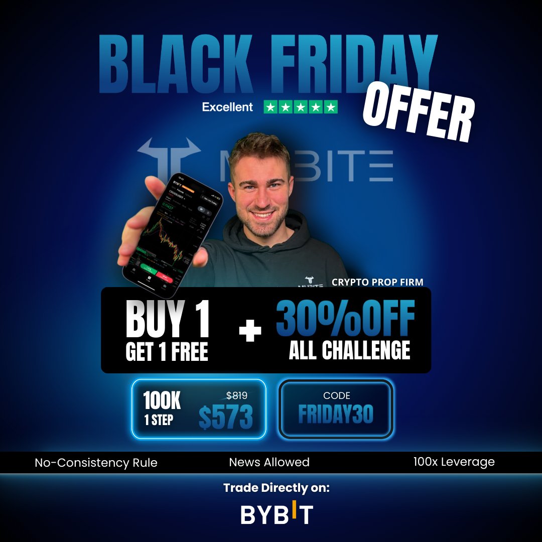 🚀 BLACK FRIDAY BOGO is LIVE!

Buy 1 account → Get 1 FREE 

30% OFF all challenges with code FRIDAY30

Best deal we've ever dropped. 🔥

mubite.com

👉 Don’t miss it.

#Mubite #PropTrading #CryptoPropFirm #BlackFriday #BOGO