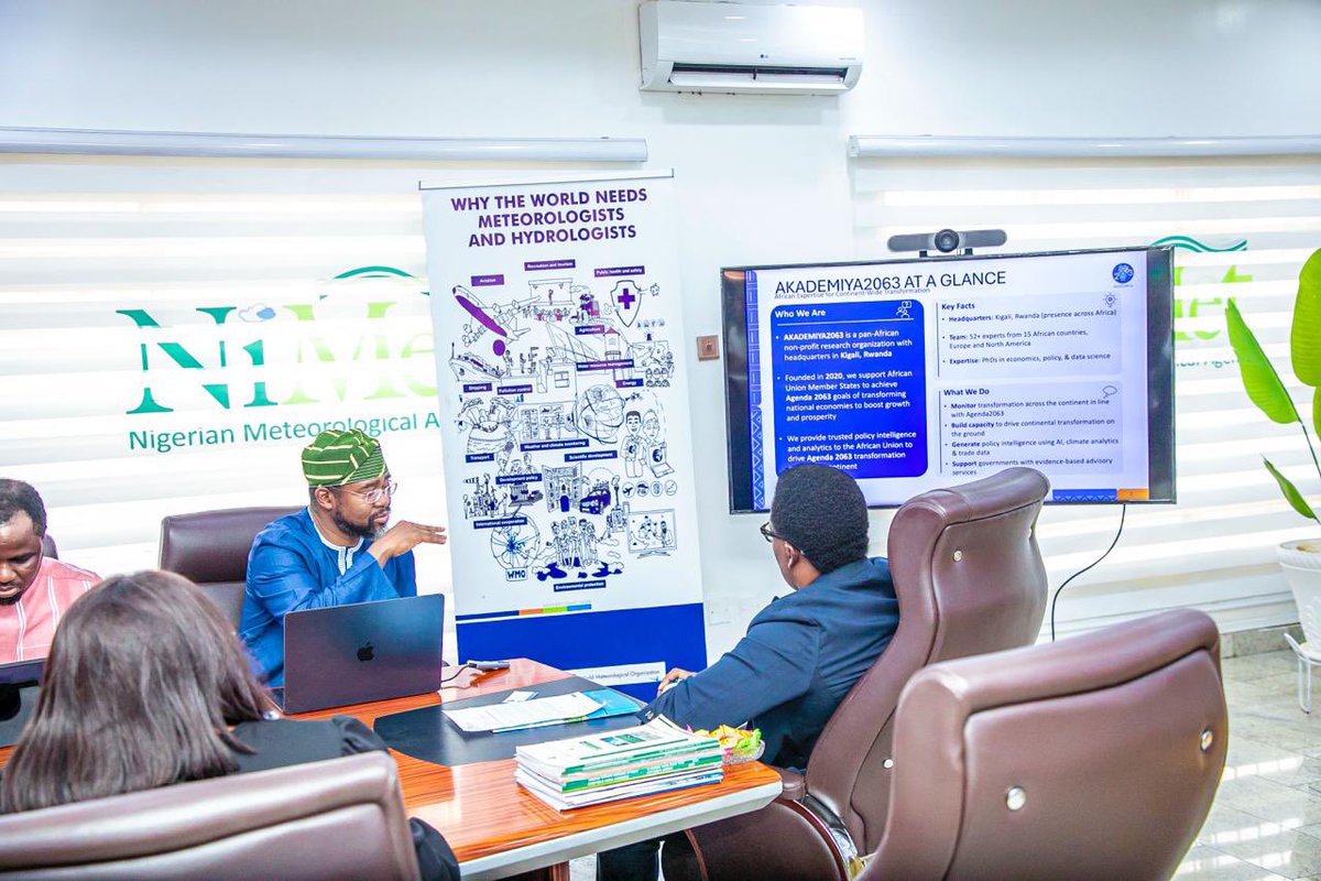 nimetnigeria's tweet image. NiMet, AKADEMIYA2063 To Collaborate on AI, Big Data Analytics to bolster Capacity for Climate Monitoring And Food Security 

Dr. Debisi Araba, Managing Director of AKADEMIYA2063, paid a courtesy visit to Prof. Charles Anosike, Director General/CEO of the Nigerian Meteorological…