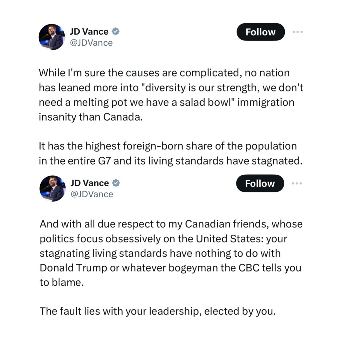 6ixbuzztv's tweet image. Vice President JD Vance says Canadian leadership is to blame for Canada’s problems