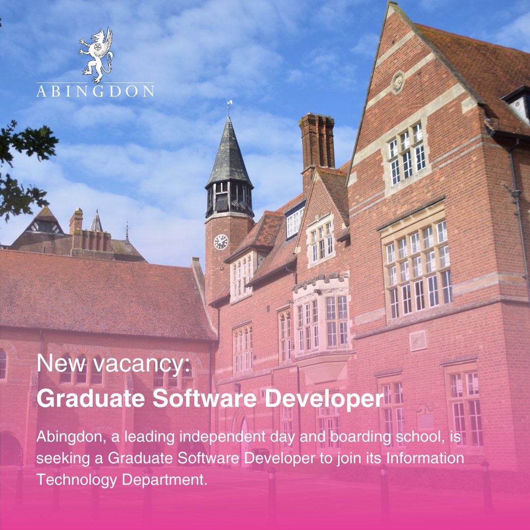 abingdonschool's tweet image. Abingdon School is seeking a Graduate Software Developer to join its Information Technology Department. This role forms part of the School’s long-running Graduate Developer Programme, which has successfully developed early-career developers since 2017. ow.ly/XNvI50XvUjh