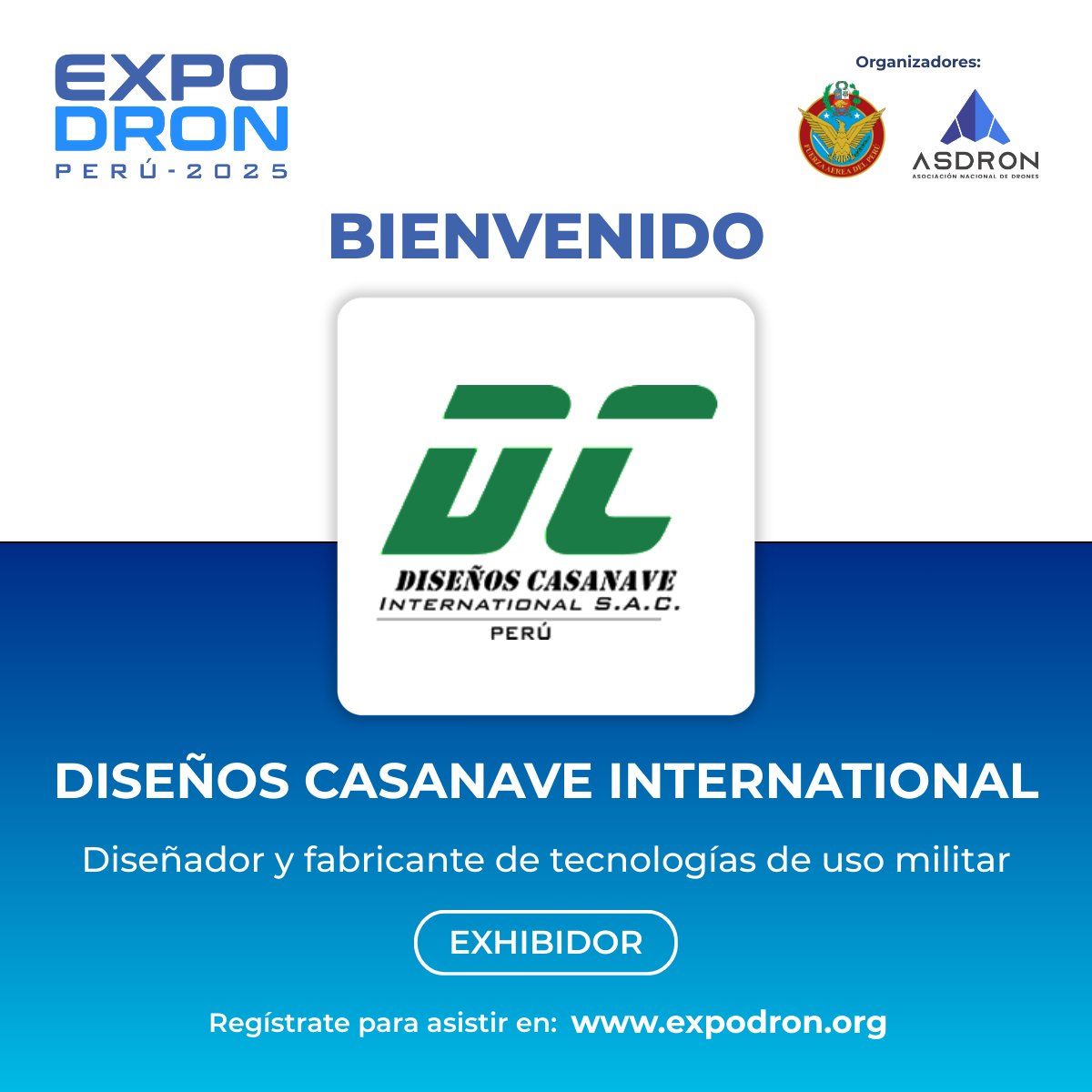 expodronperu's tweet image. #EXPODRON2025 | Damos la bienvenida a Diseños Casanave International,  empresa peruana líder en el diseño y fabricación de armas, municiones, explosivos, drones y vehículos para uso militar.

📅27–29 nov |📍Base Aérea Las Palmas – Lima
🔗expodron.org