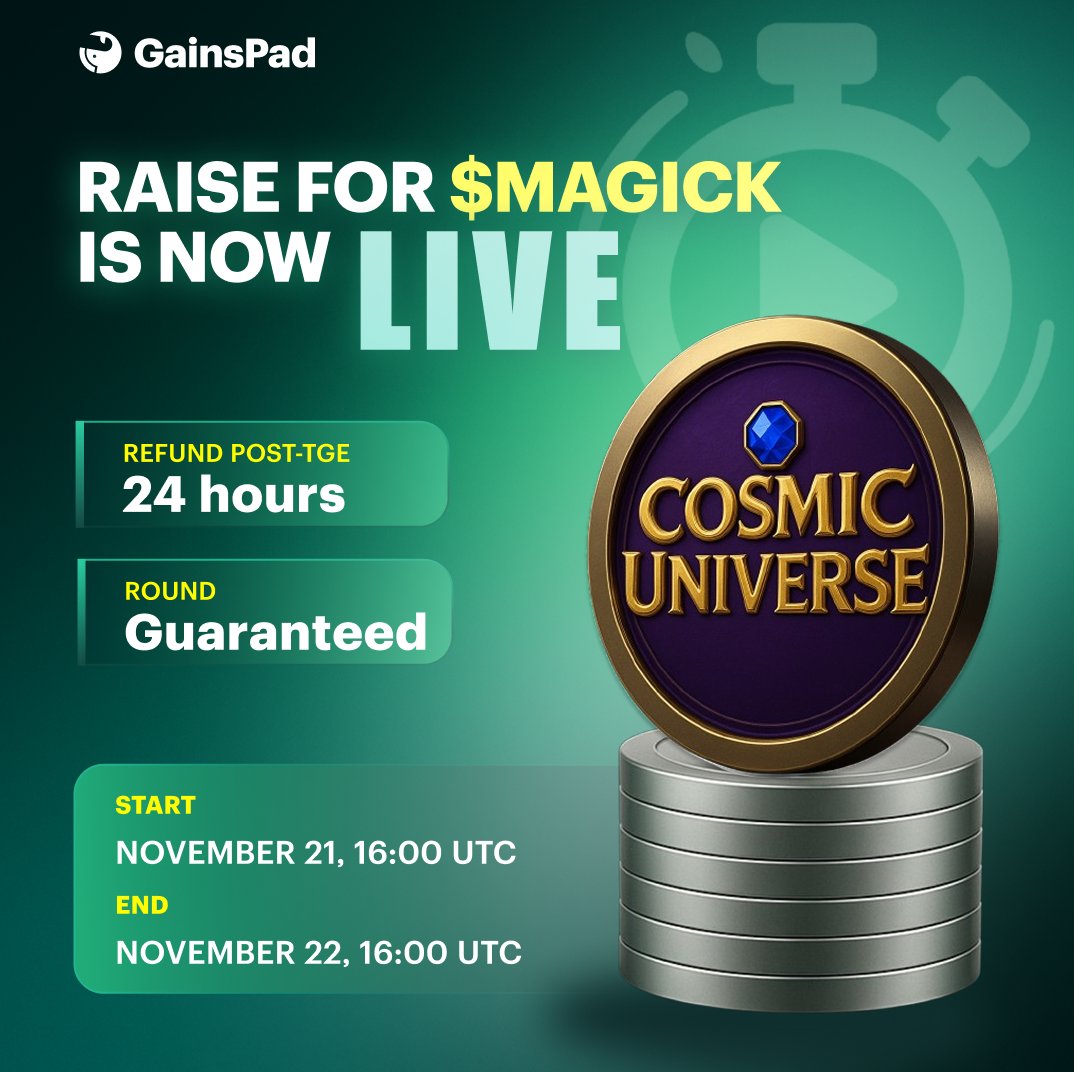 GainsAssociates's tweet photo. CONTRIBUTIONS ARE LIVE for @thecosmicguild 🔥

The lottery is over! Check how many winning tickets you got 🎉

🔗 CONTRIBUTE HERE: https://t.co/QtFU2O1aJK

Details ℹ️
— 🚨 DEADLINE: November 22, 16:00 UTC   
— Price Per Token: $0.05
— Currency: USDC on BNB Chain   
— Vesting Schedule:  20% TGE, then linear over 6 months