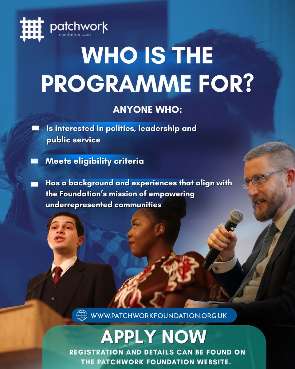 UKPatchwork's tweet photo. 🎉 EXCITING NEWS! Applications for the Patchwork Masterclass 2026 are now open.

Meet the decision-makers. Build real skills. Become the leader you're meant to be.

Head to the link in our bio for all the information. https://t.co/il2CAaj8Tk