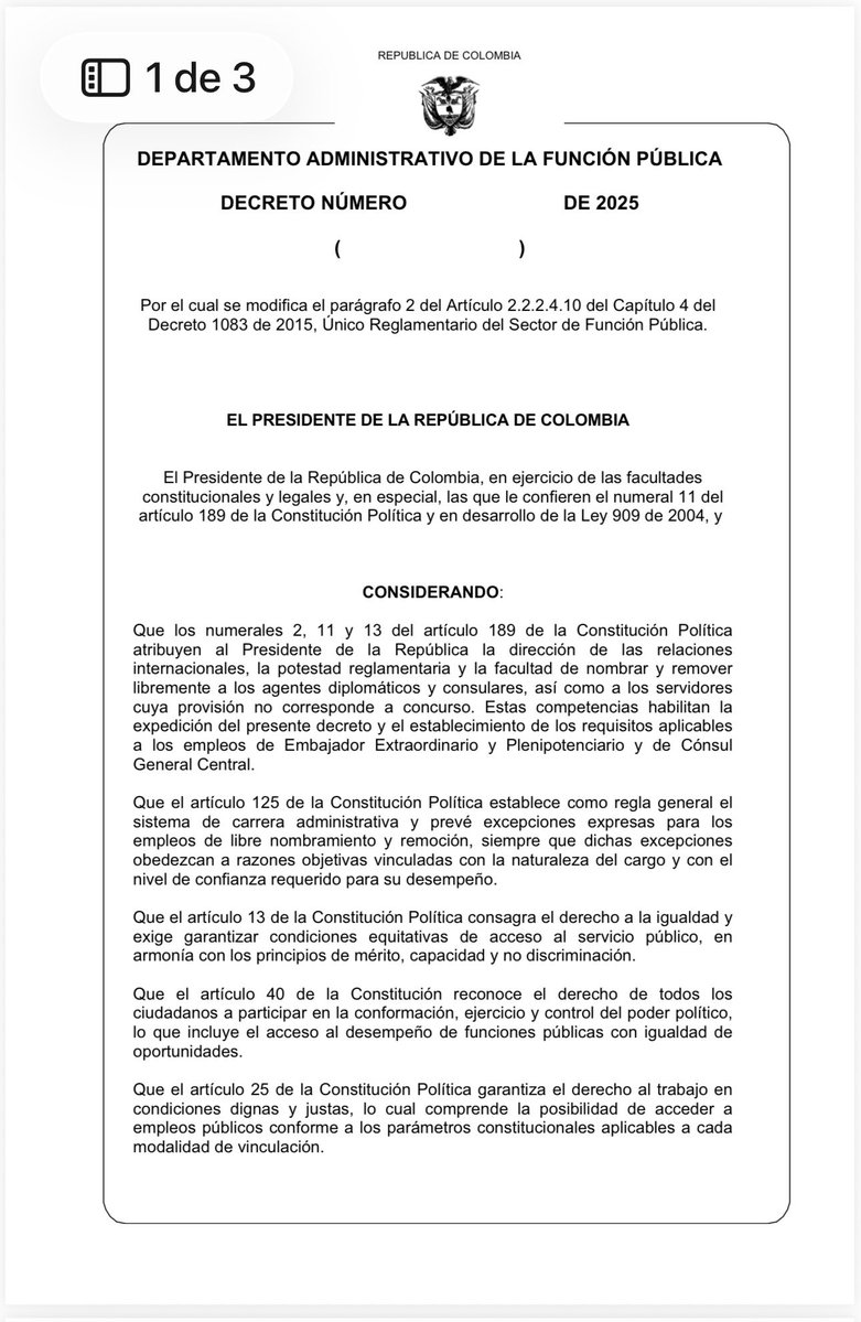 Melquisedec70's tweet image. Atención. Primicia.
El gobierno de @petrogustavo quiere crear el peor servicio diplomático del mundo. Cualquiera que solo sea nacional colombiano con mínimo 25 años de edad (ni siquiera debe saber leer ni escribir) podrá ser nombrado embajador o cónsul. 
Ni formación académica ni…