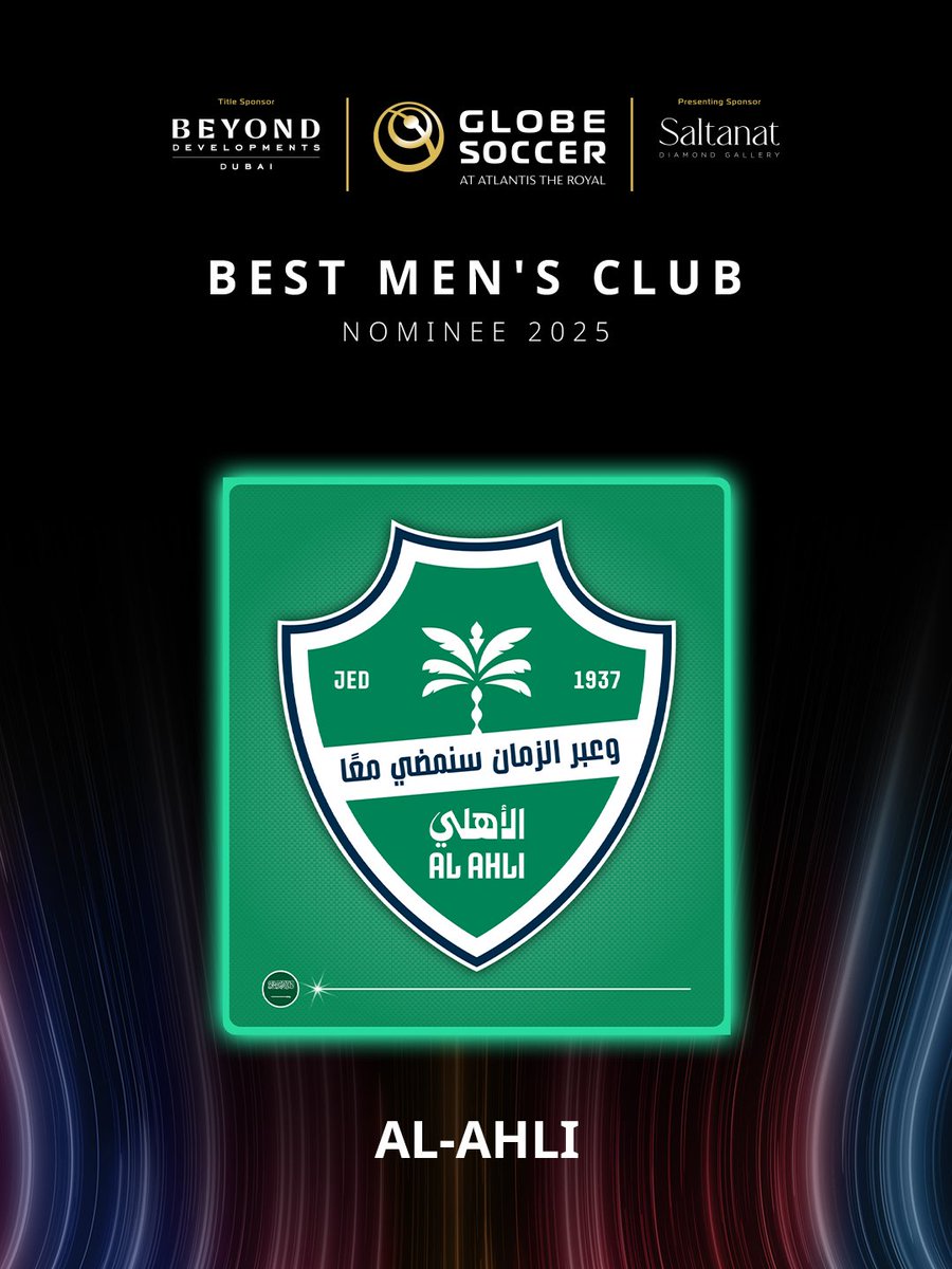 Globe_Soccer's tweet photo. Can Al-Ahli win the BEYOND Developments #GLOBESOCCER award for BEST MEN'S CLUB? 🏆 Have your say and VOTE NOW! 🗣️ https://t.co/CIrUkRN1qW

@ALAHLI_FCEN #BEYONDDevelopments #Beyond #SaltanatDiamondJewellery https://t.co/iZgOEO68ak