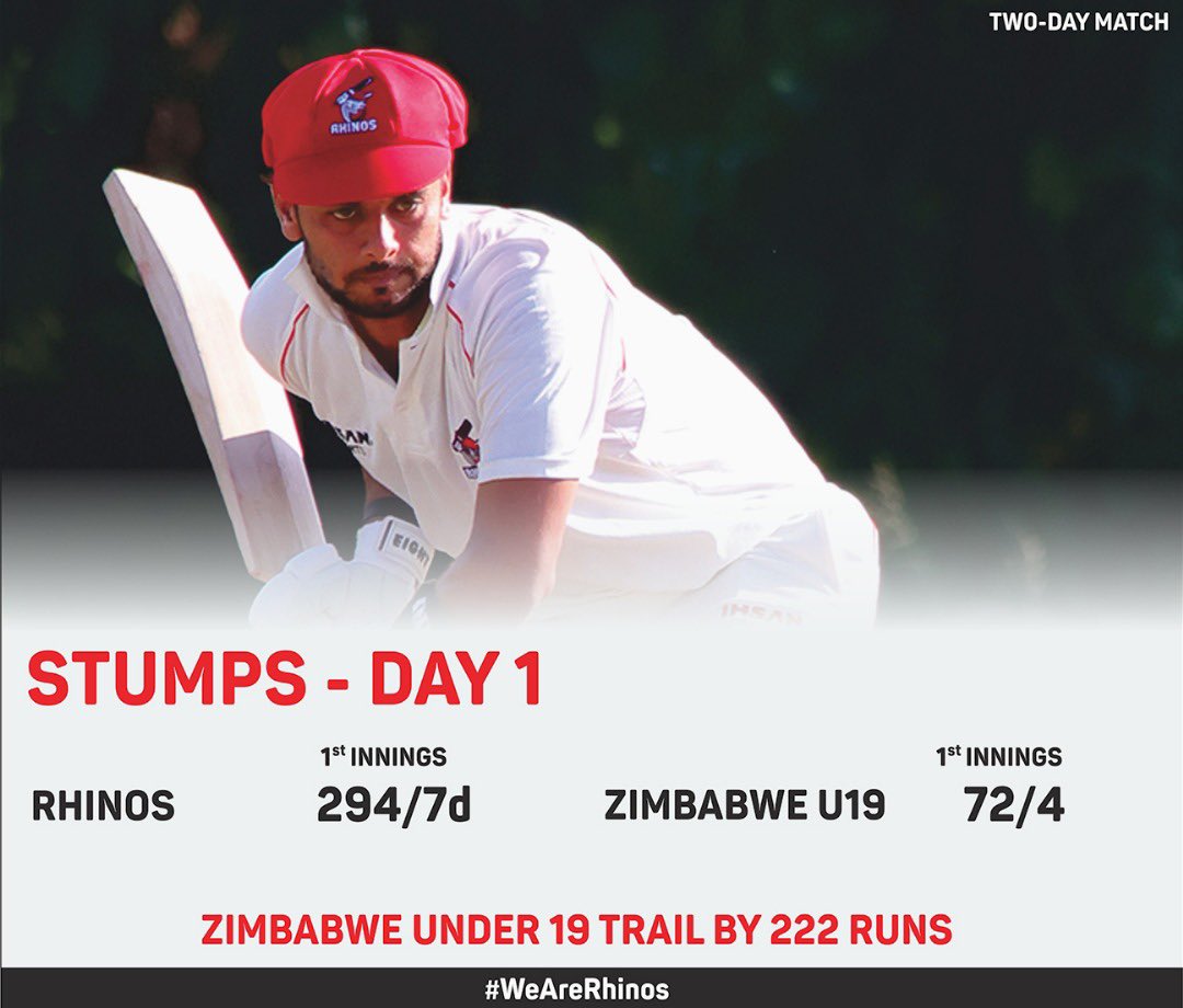 rhinoscric's tweet photo. Stumps on day one.

#WeAreRhinos #TwoDayMatch #RHIvZIMU19 https://t.co/PUW8IMqYgj