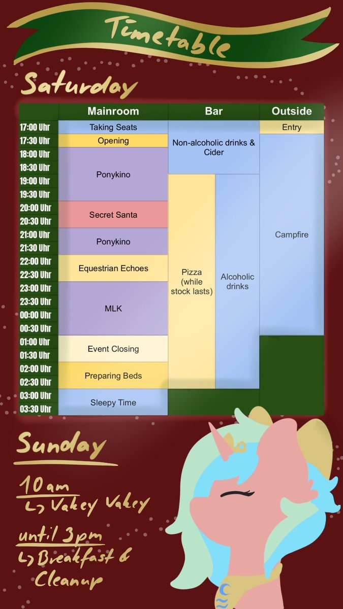 The big day is getting closer and closer! To get you hyped and ready for all the fun we have planned, we’re excited to share the timetable for the Event with you.

We can’t wait to celebrate with you! &lt;3