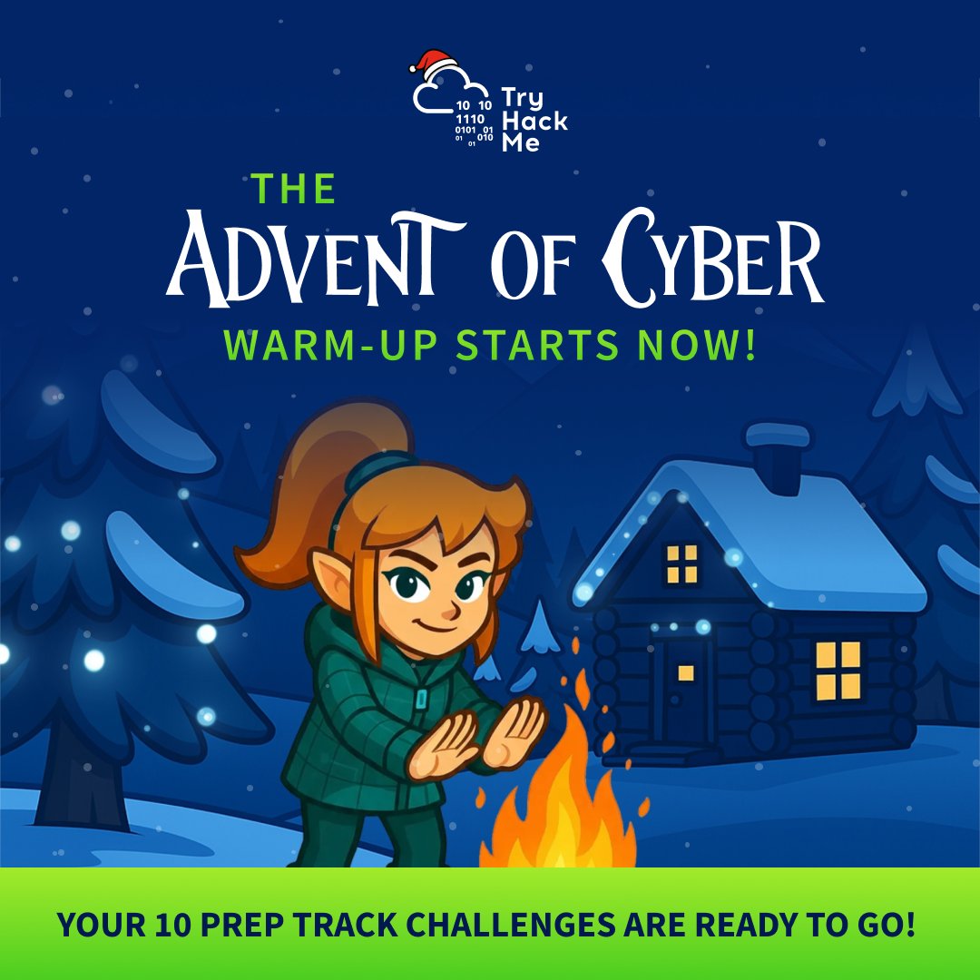 tryhackme's tweet image. 🔥 The Advent of Cyber warm-up is LIVE!
From uncovering Suspicious Chocolate…to making a Chatbot confess 👀 

We’ve dropped 10 prep-track challenges to get your skills fired up before AOC officially begins on December 1st.

This is your pre-season training. Your bootcamp. Your…