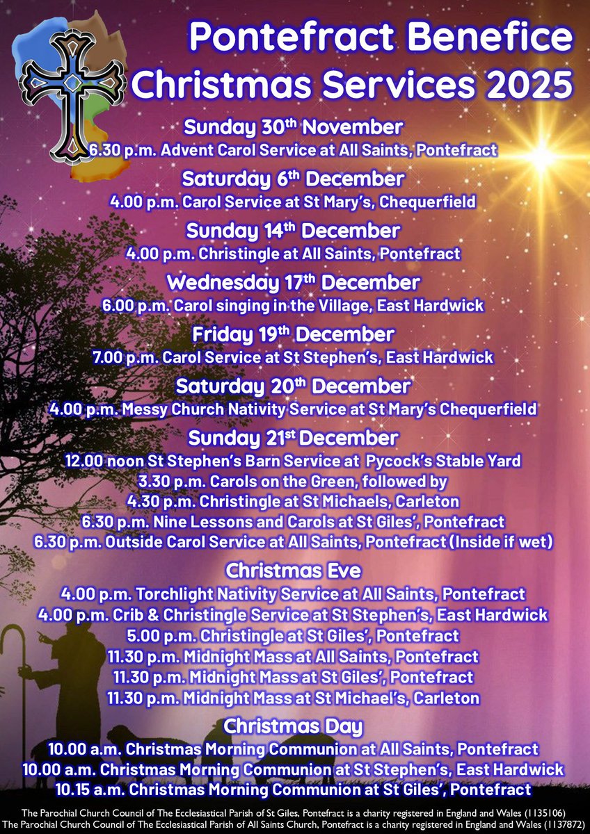 CofEPontefract's tweet image. We&apos;re looking forward to welcoming you to our #Advent and #Christmas services this year as we anticipate during Advent and then celebrate at Christmas the joy of Jesus&apos; birth. Please do come and join us at our family friendly services! #Pontefract @PontefractCivic @LeedsCofE