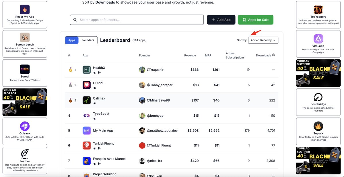 david_attisaas's tweet image. added a &quot;recently added&quot; sort filter in the leaderboard