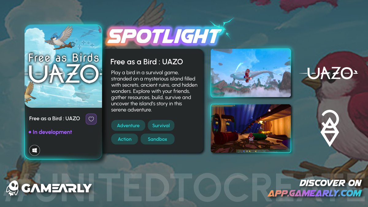 🐦 SPOTLIGHT — UAZO <a href="/Rag_Bell/">Free as birds - UAZO 🐦</a> 

By Ragbell Games, an indie studio from France.

What if your next game let you… actually fly? 👀

🌍 Explore a mysterious island
🕊️ Play as a bird in a procedural world
🏠 Build your own nest
🔮 Discover ancient magical artifacts
🤝 Play solo or