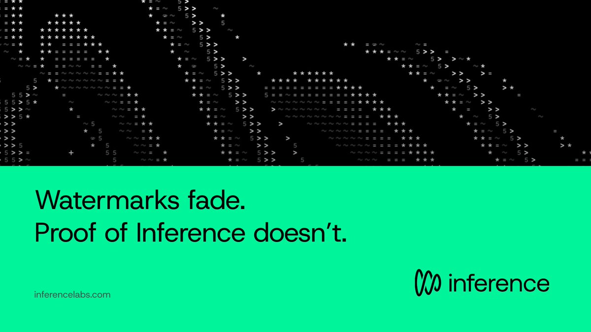 inference_labs's tweet image. Content authenticity needs more than watermarks. Proof of Inference binds outputs to the model and context that produced them.

It is how we fight deepfakes without giving up privacy or performance.