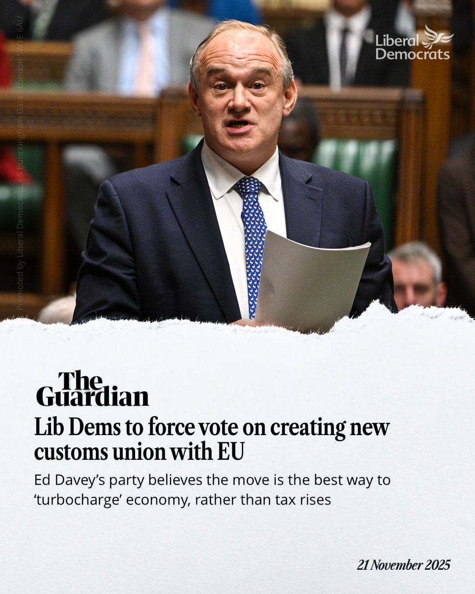 LibDems's tweet image. Rachel Reeves admits Brexit has damaged the economy but won’t take the steps needed to fix it.

Lib Dems have a plan to rebuild Britain’s trade with the EU and boost growth.