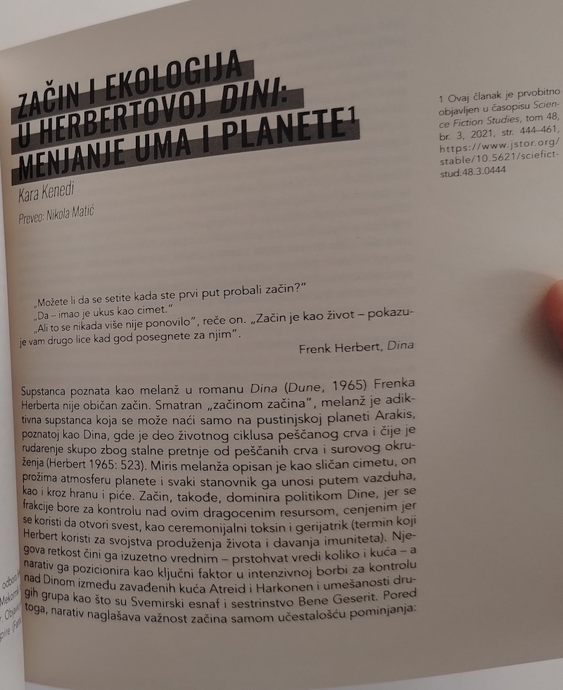 I'm honored to have my article "Spice and Ecology in Herbert's Dune" translated into Serbian by Nikola Matić for the 2025 Književna fantastika publication dedicated to Frank Herbert and Dune: 
kontrastizdavastvo.rs/knjige/knjiga-…