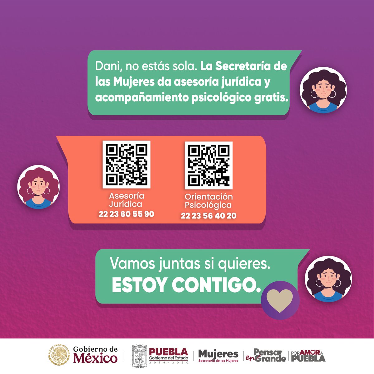 💜 ¡No estás sola!

El <a href="/Gob_Puebla/">Gobierno de Puebla</a> te acompaña con asesoría jurídica y apoyo psicológico gratuitos.

📲 Llama a nuestra línea directa 22 22 32 37 38

🚨 Romper el silencio es el primer paso para sanar #PorAmorAPuebla