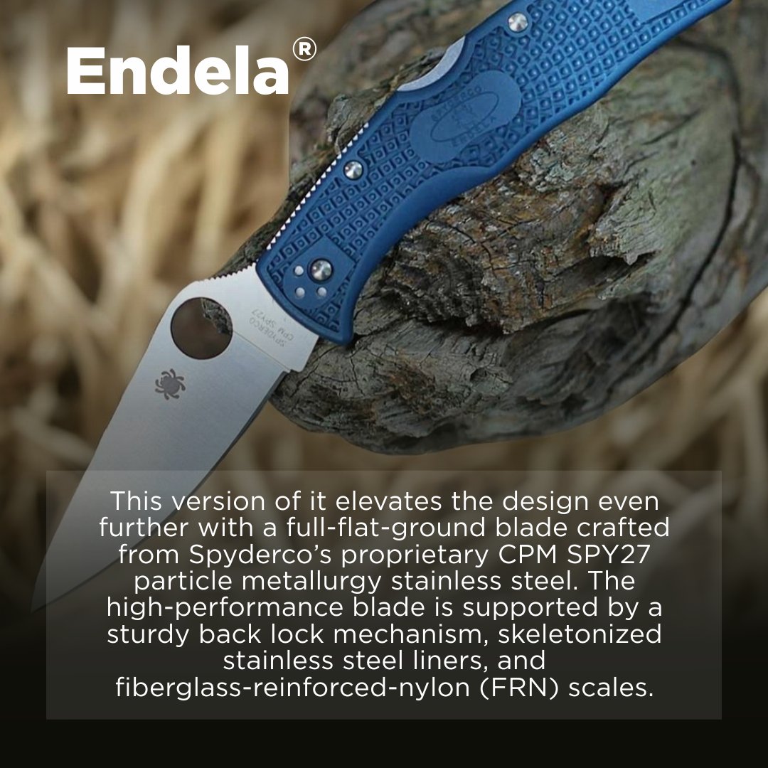 SportsandGadget's tweet image. 🗡️ Spyderco Endela Lightweight CPM SPY27 – compact, cobalt blue &amp;amp; full-flat-ground!

🔹 3.41&quot; CPM SPY27 blade
🔹 FRN handle w/ Bi-Directional Texture
🔹 Back Lock &amp;amp; skeletonized liners

EDC ready. Shop 👉 sports-and-gadgets.com/collections/ne…

#Spyderco #Endela #EDC #KnifeCommunity