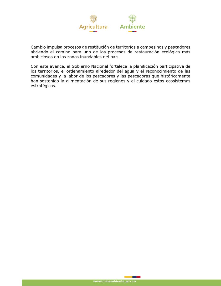 MinAgricultura's tweet photo. #BoletínDePrensa 🚨| ¡Buenas noticias para los territorios de pescadores y campesinos! 🐟 Durante la #COP30 de #Brasil, 🇧🇷 junto al @MinAmbienteCo, presentamos un decreto 📜 que reconoce a los Ecosistemas Acuáticos Agroalimentarios (EEA), 🌊 una nueva territorialidad que va en línea con el ordenamiento alrededor del agua, la protección de la biodiversidad 💧y la dignificación de las familias pescadoras.