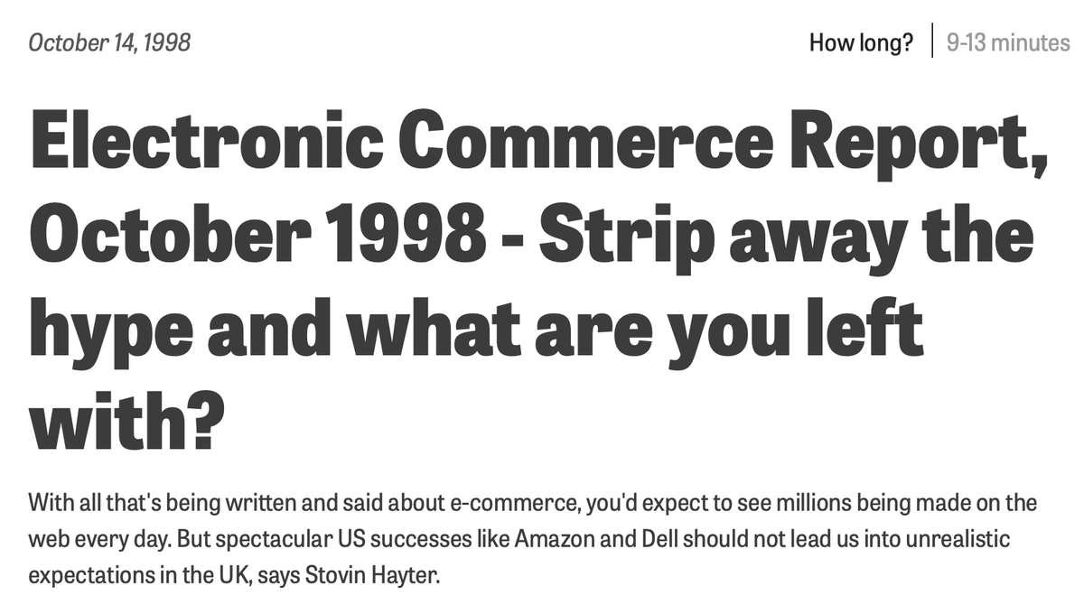 谷歌上充斥着大量关于“网络”或互联网的投资回报率未能达到预期利润“高昂”的报道。这些仅仅是1998年左右的快速搜索结果。