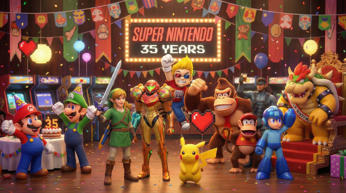 35 Anos de Super Nintndo, ok sabemos que é Super Famicom mas da na mesma, tem um intruso na imagem mas ficou maneira vai haha