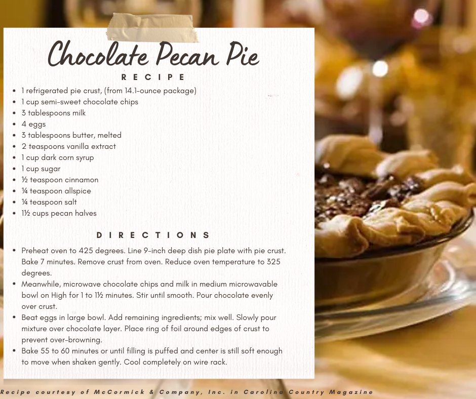 Looking for a delicious holiday pie? Check out this one below from Carolina Country Magazine!