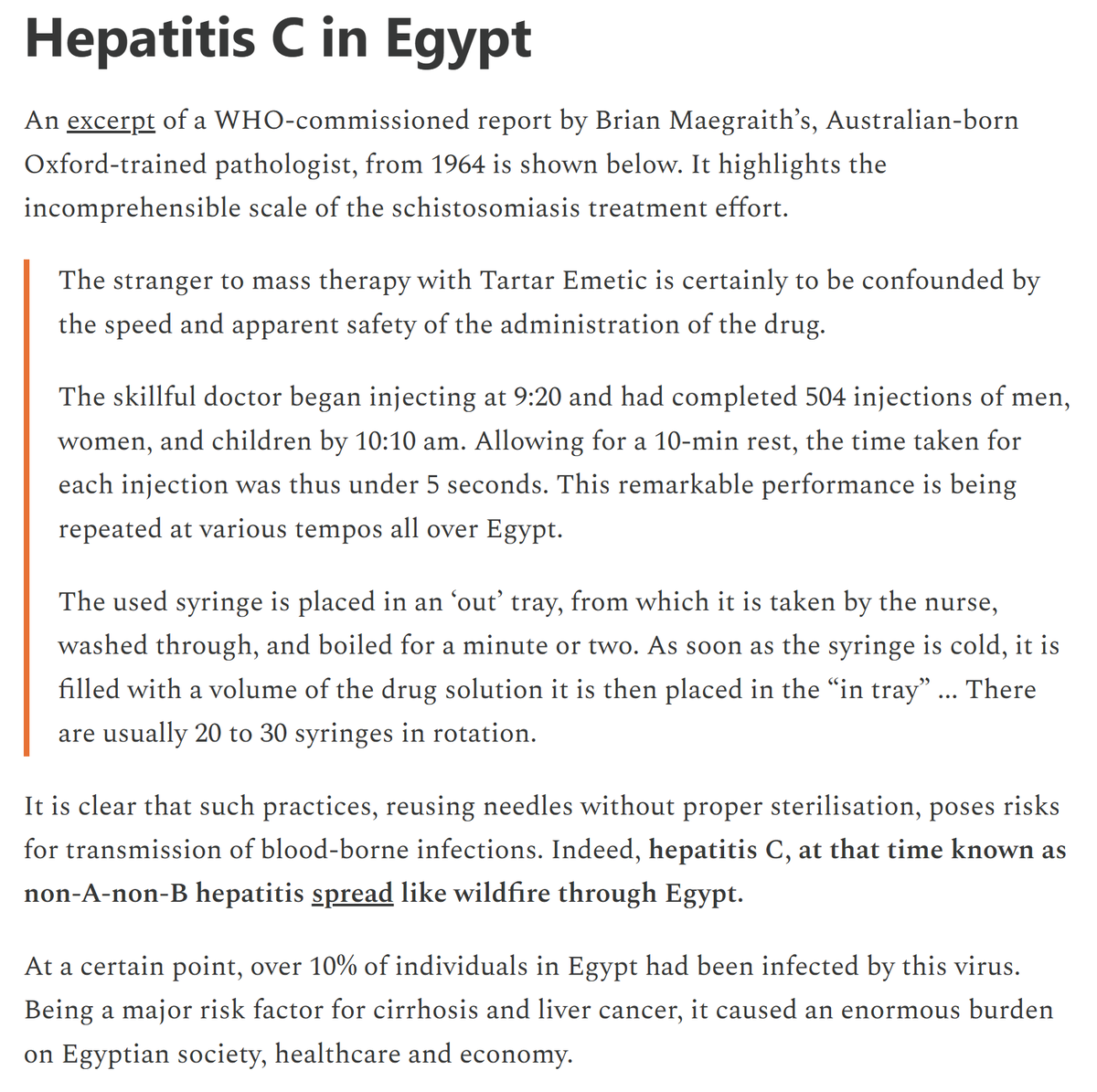 DrSamuelBHume's tweet image. This features the truly wild story of how hepatitis C spread to &amp;gt;10% of the Egyptian population in the 1960s: