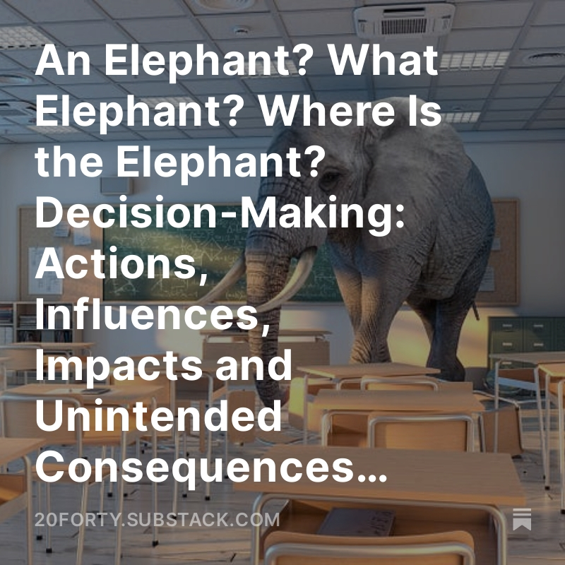 HFactorMethod's tweet image. An Elephant? What Elephant? Where Is the Elephant? Decision-Making: Actions, Influences, Impacts and Unintended #Consequences: 2040’s Ideas and Innovations Newsletter, Issue 75.
#criticalthinking #transformation #decisionmaking strategy #systemsthinking 

hubs.ly/Q03S51Ps0