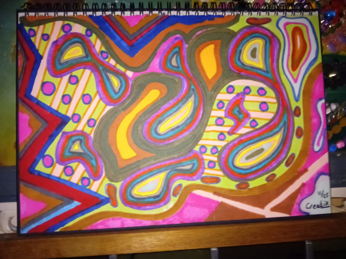 Er is weer een fantasietekening af🥳.
Kleuren, vormen en beweging fascineren me👩‍🎨🎨.
Het is zo ontspannend deze vorm van beeldende creatieve therapie.
Media: alcohol twinmarkers, A3 papier
#CreatiK #artonline #artonx #art #tekenen #tekening #creatief #kunst #ontspanning #therapy