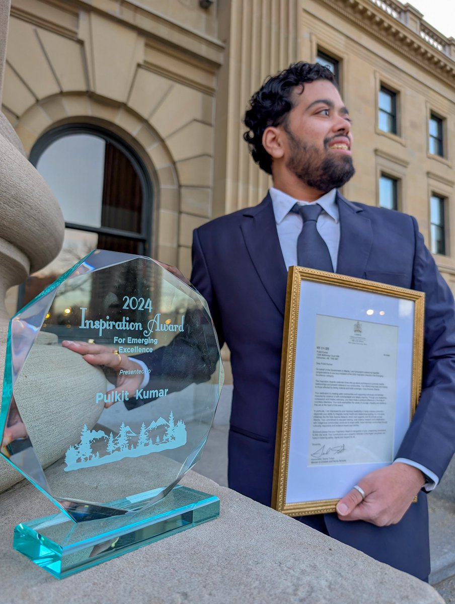 Positivepulkit's tweet photo. I’m grateful to share that I recently received the 2024–25 Alberta Inspiration Award in the Emerging Excellence category from the @YourAlberta 
#AlbertaInspirationAwards #CommunityImpact #MentalHealthAwareness #YouthEmpowerment #ViolencePrevention #PublicHealth #Leadership https://t.co/7KWyeaKHaG