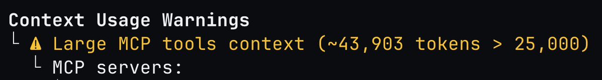 karamdebly's tweet image. might be time to re-think mcp. here&apos;s the warning from claude code: