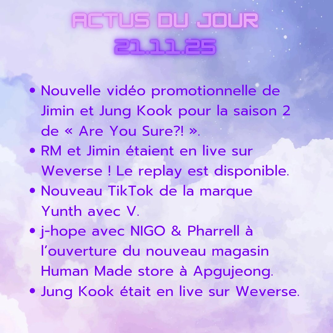ACTUS DU JOUR ~ <a href="/bts_bighit/">BTS_official</a>

21.11.2025

#RM #jhope #Jimin #V #JungKook #BTS