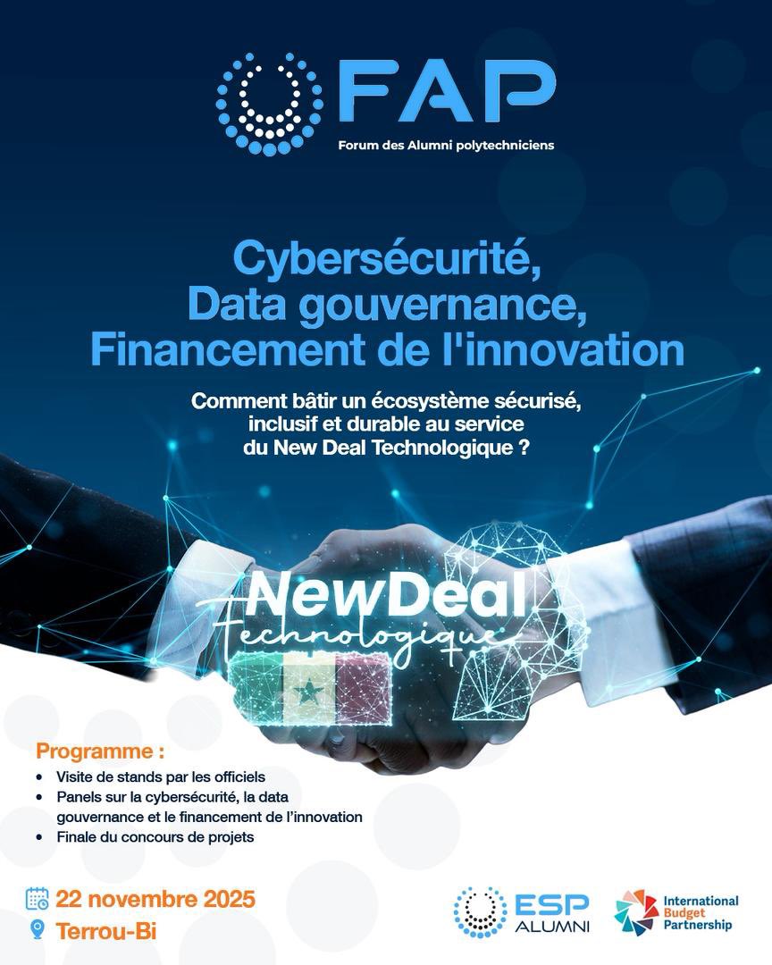 🚀 C’est parti pour le Forum sur le New Deal Technologique !

📅 Samedi 22 novembre 2025
📍 Hôtel Terrou-bi, Dakar

L’acces est gratuit mais uniquement sur Insciption  👉🏾: forms.gle/YA1XuYqFrxMPhg…

#NewDealTechnologique #RAESP #IBPSenegal #Innovation #TechForGood