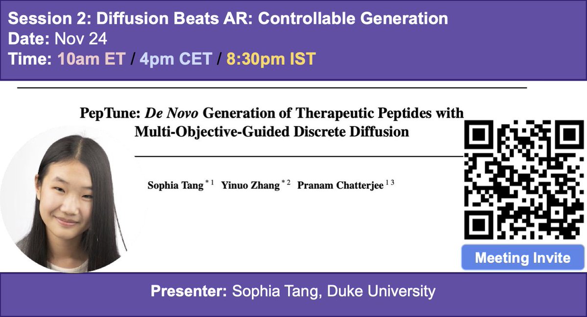 diffusion_llms's tweet image. 📢 Nov 24 (Mon): Diffusion Beats AR: Controllable Generation

Discrete diffusion models offer far greater control over the generation process, making them a strictly more desirable alternative to autoregressive models.

paper: arxiv.org/abs/2412.17780

presenters:  Sophia Tang…