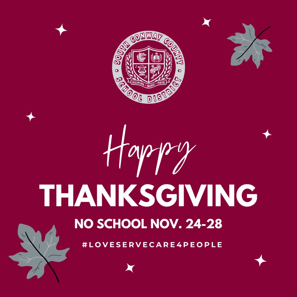 📣 Thanksgiving Break is coming up! 🦃 There will be no school November 24–28 for all SCCSD students.
Enjoy time with family, rest, and reflect with gratitude. 💛
We can’t wait to welcome our scholars back on Monday, December 1st!
#LoveServeCare4People #ProudToBeADevilDog