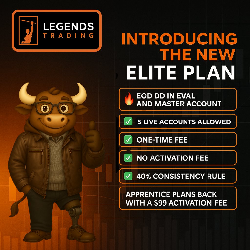 👀 <a href="/LegendsTradingG/">Legends Trading Group</a> announces their new Elite Plan. Pay a one time fee and pass in as little as 3 days.

😮 There's more! Legends is also bringing back their apprentice plans.

Check them out today!

bit.ly/legox Code: MIGHTYOX

#futures #daytrading #propfirms