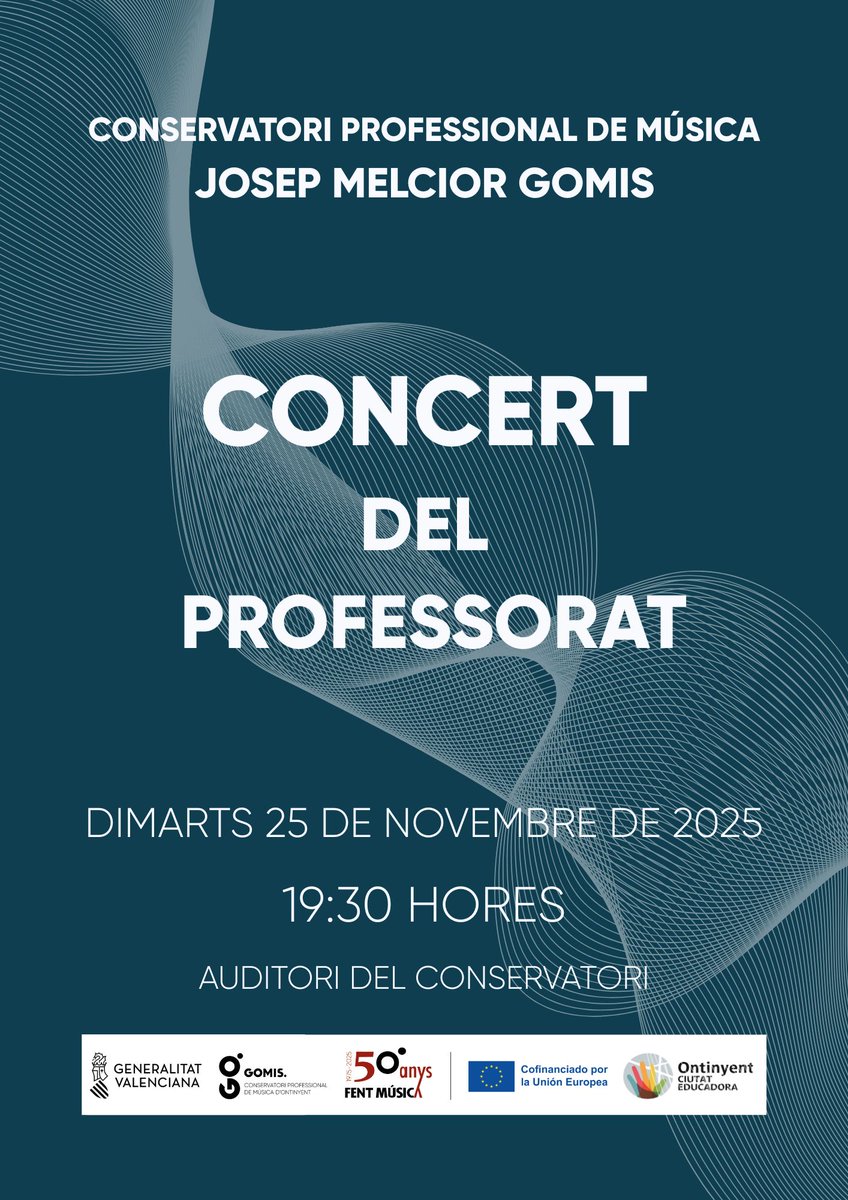 cpmgomis's tweet photo. El proper 25 de novembre a les 19.30h es realitzarà el tradicional Concert del Professorat del Conservatori. L'entrada és lliure fins completar l'aforament. No se'l perdeu! https://t.co/IrI3BFUmyE