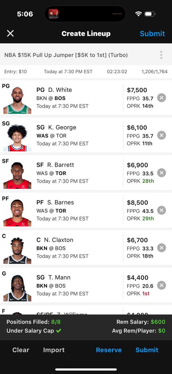 11-21 #NBA #DFS #Draftkings turbo for 7:30 pm. #fantasy