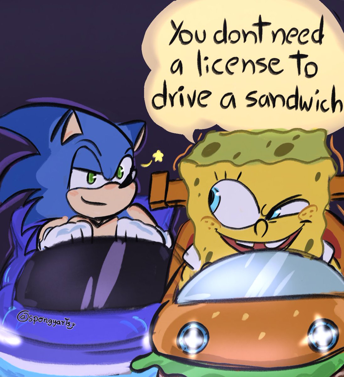spongyarts's tweet image. That one crossover everyone talkin&apos; about🦔🧽✨️
#spongebob #SonicRacingCrossWorlds
