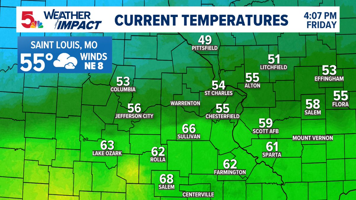scottontvKSDK's tweet image. Here&apos;s a look at your afternoon temps around the #STL area Forecast at ksdk.com/weather #stlwx #ksdkwx