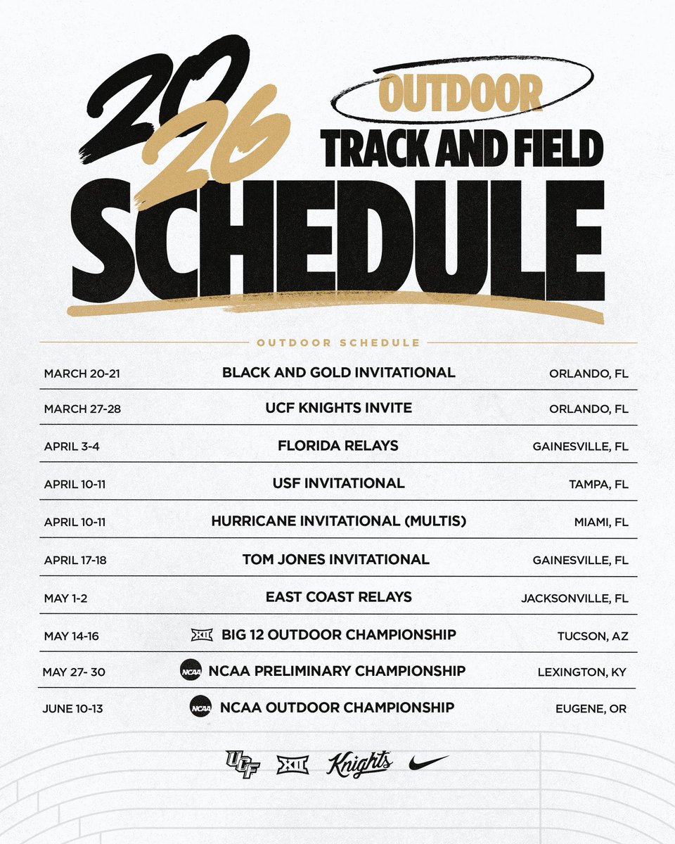 🚨TRACK &amp; FIELD SCHEDULE DROP🚨

Read more 👉 ucfknights.com/TF26Schedule